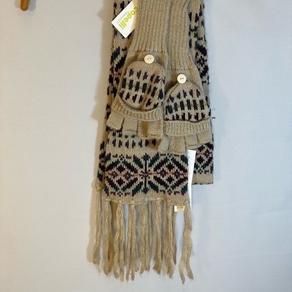 Capelli New York Knit Two Set Tan Green Purple Gold Metallic Scarf Cloves Warmer - Picture 3 of 7